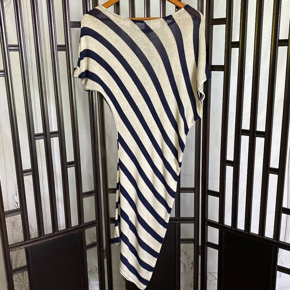 Janice Shimmer Navy Striped Asymmetrical Knit Coverup M